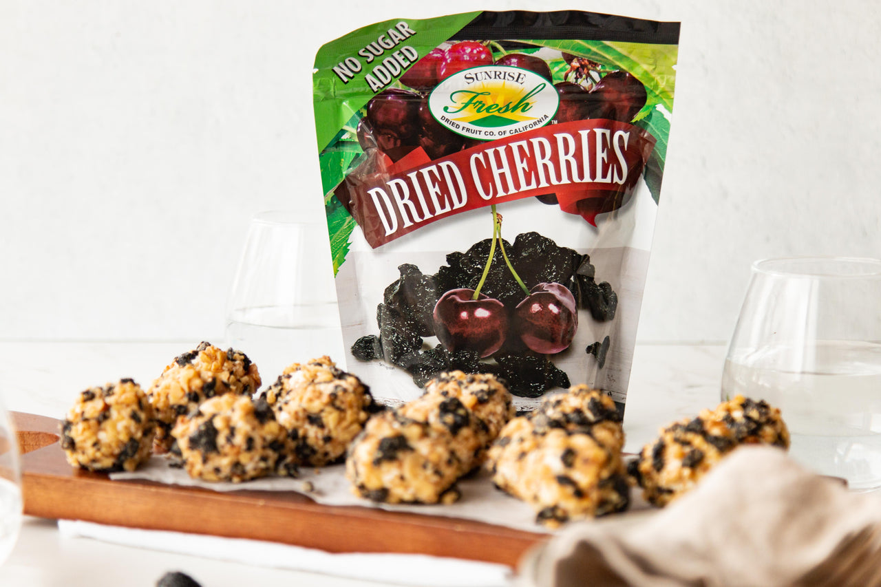 Mini Goat Cheese Balls Appetizers With Sunrise Fresh Dried Cherries And Walnuts