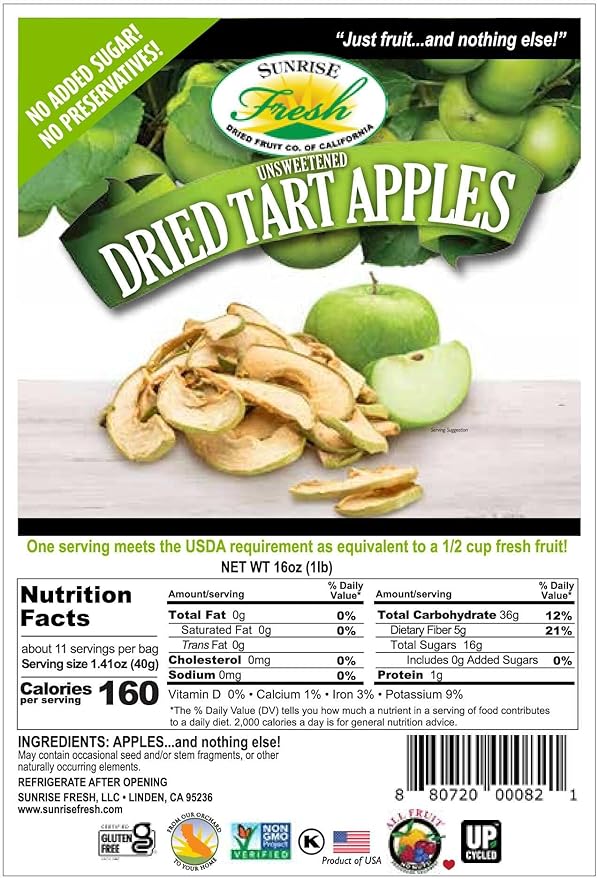 Dried Tart Apple Slices 1lb